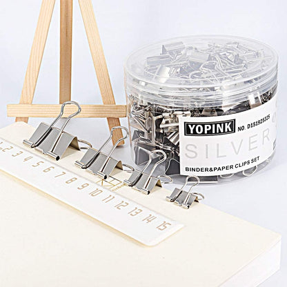 Binder Paper Clips, Assorted Sizes Set (Mini, Small, Medium, Large) for Office School and Home Supplies (Silver)