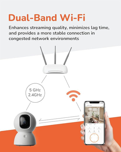 Sensforge 2.5K White Indoor Pan-Tilt Dome Security Camera (2-Pack), AI Human & Pet Detection, 360° Coverage, Two-Way Audio, Dual-Band Wi-Fi (2.4G/5G), 64GB SD Card Included, No Monthly Fees