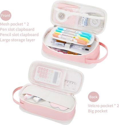 Dugio Big Pencil Case for Girls Teens Kids Zipper Pencil Pouch with Handle Organizer Pencil Bag Aesthetic Pencil Box for School Pink