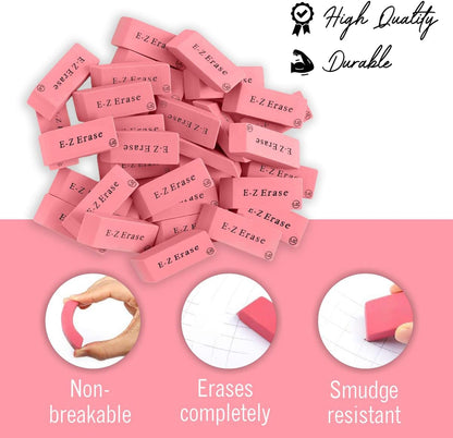 Pink Erasers, Erasers for Kids, Rubber Eraser, 12 Count, Erasers Bulk for School Supplies, Art, and Office Use