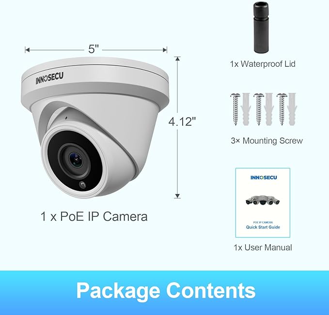 PoE Camera 4MP with Mic, IP Dome Security Surveillance Camera, Waterproof IP67, Night Vision 100ft, 2.8mm Lens Wide Angle 110°, Motion Detection, Human&Vehicle Detection, IND4FR93A (White)