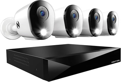 Night Owl 2-Way Audio 12 Channel DVR Video Home Security Camera System with (4) Wired 2K HD Indoor/Outdoor Deterrence Cameras and 2TB Hard Drive (Add up to 4 More Wired and 4 Wi-Fi Cameras) (4 Camera)