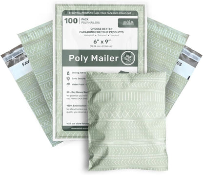 Poly Mailers 6x9 Inch 100 Pack Small Shipping Bags Strong Thick Mailing Envelopes | Self Sealing Adhesive | Waterproof & Tear Resistant | Small Business Packaging for Clothing - Boho Sage Green