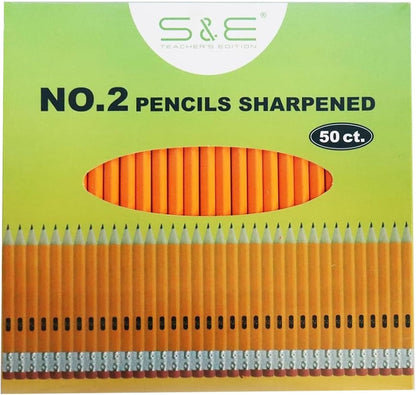 S & E TEACHER'S EDITION 50Pcs Wooden Pencils with Eraser Tops, Wood Pencil, Pre-sharpened Pencils with Eraser top, 2 HB Pencil for Writing Drawing Sketching Back to school