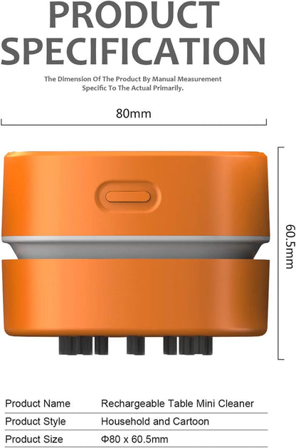 ODISTAR Desktop Vacuum Cleaner,Mini Table dust Sweeper Energy Saving with auto Power-Off Function,High Endurance up to 400 mins,Cordless&360º Rotatable Design for Keyboard/Office(Orange Charging)