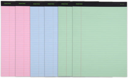 Mintra Office Legal Pads, ((Basic 6pk - (Pastel Version #3), 8.5in x 11in, Wide Ruled)) - Includes 2 Blue Writing Pads, 2 Pink Writing Pads and 2 Green Writing Pads