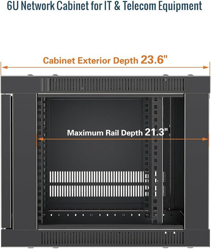 Tecmojo 6U Wall Mount Rack Cabinet, Heavy-Duty 176 Lbs High Load Capacity, 19” Enclosed Server Network Rack with Mesh Door, 23.6” Deep – Elite Collection