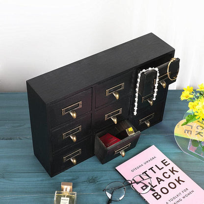 09 Drawers Apothecary Cabinet with Drawers Tabletop Apothecary Chests and Cabinets Library Card Catalog Cabinet Herb Storage Box Wooden Desk Drawer Organizer Medicine Vintage Furniture(BLACK)