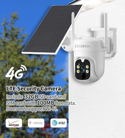 4G LTE Security Camera Outdoor, No WiFi Cellular Camera, Solar Camera Wireless with SIM Card & 32GB SD Card, 2K 4MP, PIR Motion Detection, Color Night Vision, 2-Way Talk, Siren, No Trespassing Sign