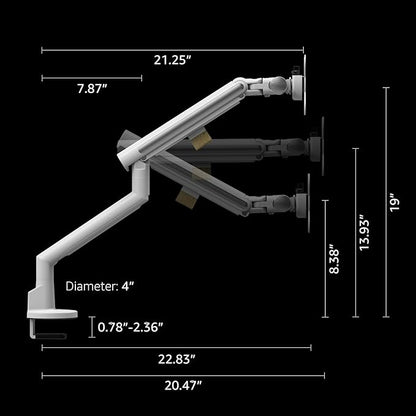 Monitor Arm Stand, 24 to 43 Inch Single Monitor Mount, C Clamp Only, Mechanical Spring Desk Mount, Holds 6.6-26.4 lbs, Fit 75x75/100x100 VESA,(White)