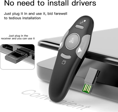 QUI Presentation Clicker Wireless Presenter Remote Clicker for PowerPoint Presentation Remote, PowerPoint Slide Advancer for Mac/Windows/Linux, Google Slide/PPT/Keynote, USB, Black