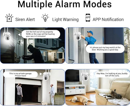 PEGATISAN 3MP WiFi Surveillance Security Camera Outdoor/Home/Dome, Pan-Tilt 360° View, 3MP, Motion Detection and Siren, 2-Way Audio,Full Color Night Vision, Waterproof