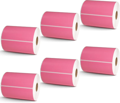 BETCKEY - 4" x 4" Shipping & Large Square Labels Compatible with Zebra & Rollo Label Printer,Premium Adhesive & Perforated[Pink, 6 Rolls, 2100 Labels]