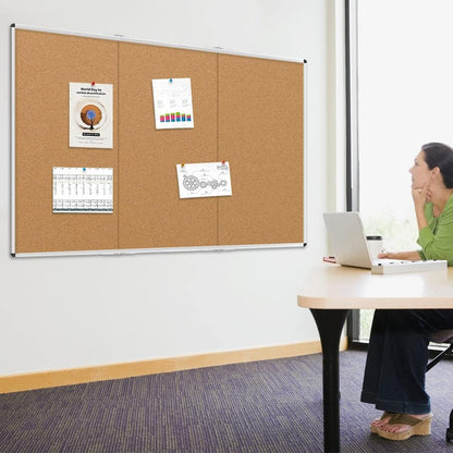 VIZ-PRO 96" x 48" Large Cork Bulletin Board, Foldable & Wall-Mounted Notice Pin Board with Silver Aluminum Frame, for School Home Office - 8' x 4' Corkboard