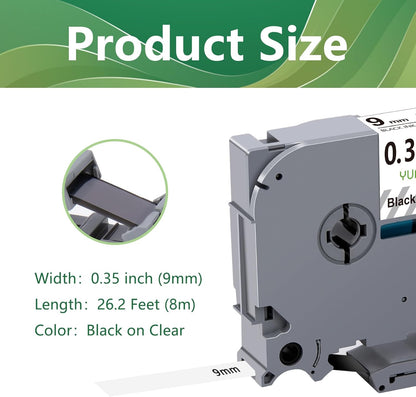 TZe-121 9mm TZe TZ Clear Tape Compatible with Brother P Touch Label Maker Tape TZ-121 TZe121 TZ121 Label Tape 9mm 0.35 Laminated Black on Clear for PT D200 D400 D210 D220 H110 1880, 3-Pack