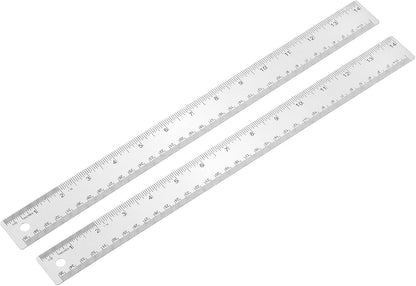PATIKIL 14 Inch Stainless Steel Ruler Straight Edge Ruler, 2 Pcs Cork Backing Non-Slip Metal Ruler with Inches Centimeter Metric Measuring Tools for Office