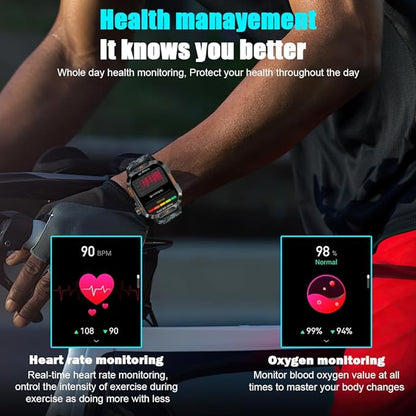 QTLLBT Men's Military Smart Watch HD Compass Altimeter Barometer Fitness Tracker Sports Watch Pedometer Mountaineering Watch Sleep Monitoring Function Men's and Women's Watches
