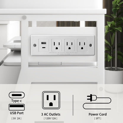 Natwind 19.7"x15.7" Printer Stand,3 Tier Printer Table with Charging Station, Rolling Cart with Adjustable Storage Shelf for Home Office Organization, Stand for Heat Press,3D Printer (White)