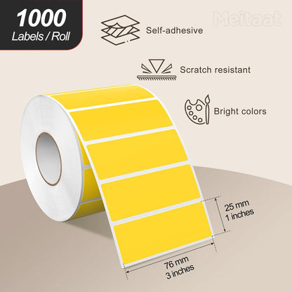 3 × 1 Inches Yellow Rectangle Color Coding Labels 1000 PCS, Self-Adhesive Writable Waterproof Vinyl Blank Sticker Roll for Office Home School Business