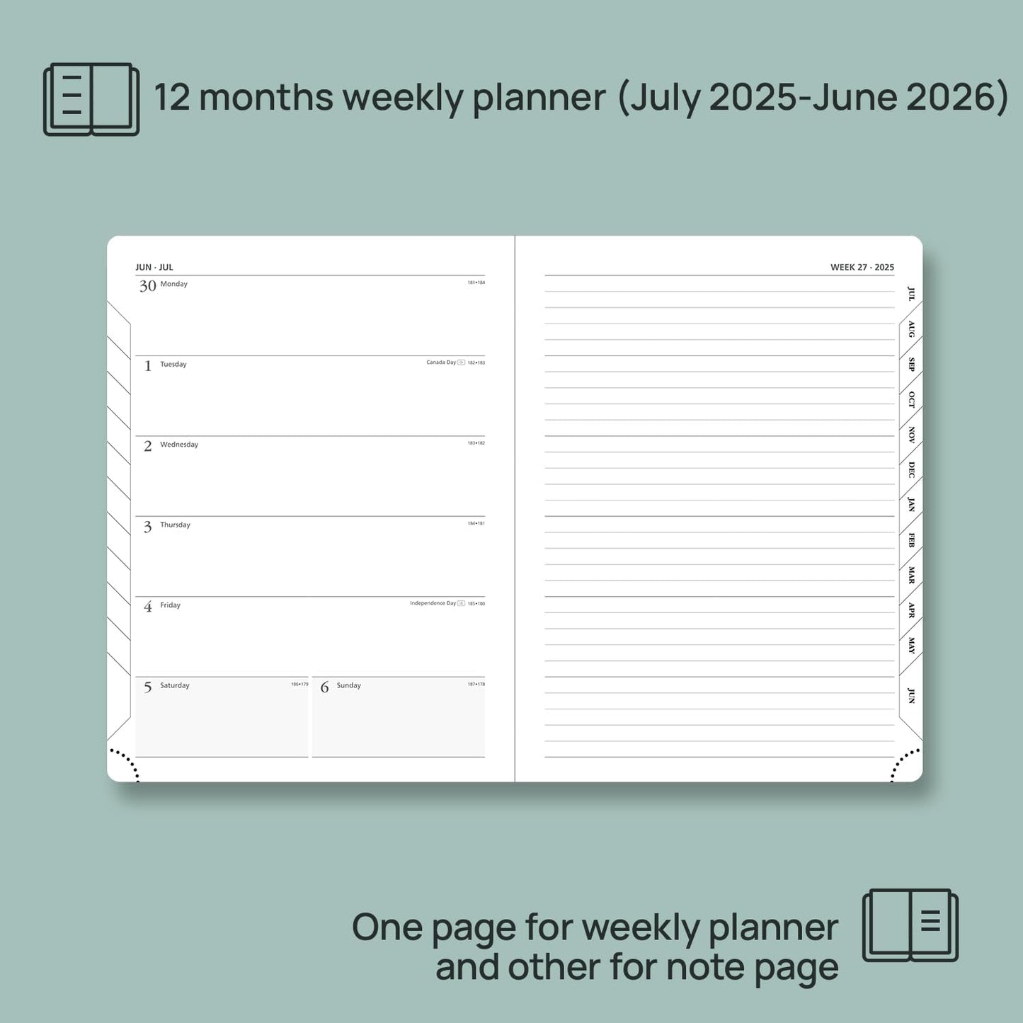 POPRUN Planner 2025-2026 Weekly Notebook (Medium 6.5''x 8.5'') Academic Calendar (JUL.25 - JUN.26) Appointment Book with Monthly Tabs, Leather Soft Cover, Inner Pocket, 100 GSM - Claret