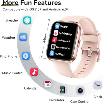 Smart Watches for Women Men, 1.85" Screen Smartwatch Compatible iPhone Android Phone Answer/Make Call, 24/7 SpO2 Sleep Heart Rate Monitor,3ATM Waterproof, Fitness 120+Sport (2 Bands Included)