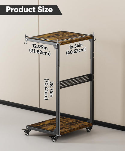 Computer Tower Stand, 2-Tier Metal CPU Holder Stand with Lockable Wheels, Adjustable Under Desk PC Shelf, Mobile Rolling Computer Cart for Home, Office, Gamers and Students, Black