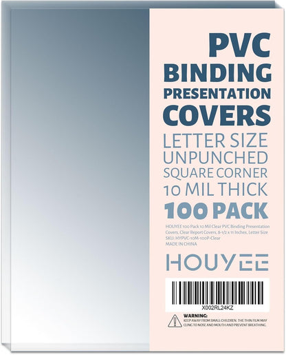 HOUYEE 100 Pack Clear Binding Presentation Covers, PVC Report Covers,10 Mil,8-1/2 x 11 Inches, Letter Size