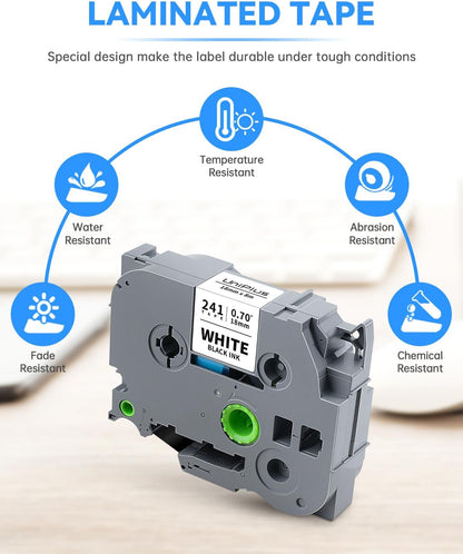 Compatible for Brother TZe-141 TZe-241 TZe-441 TZe-541 TZe-641 TZe-741 18mm 3/4 Inch TZ Laminated Tape for P Touch PT-D410 PT-D400 PT-D600 PT-D610BT PT-P700 PT-1830 Label Maker, 6-Pack
