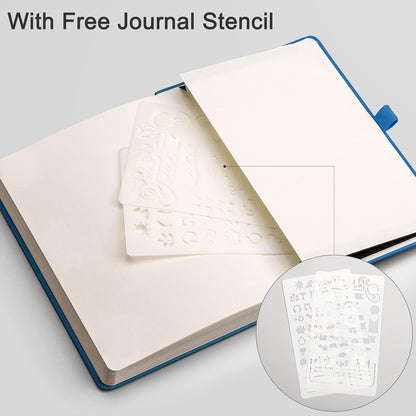 EMSHOI Dotted Notebook - 256 Pages A5 Dot Grid Journal Bullet Notebook with 120gsm Thick Dotted Paper,16 Perforated Pages, Hardcover Leather, Pen Holder, Inner Pocket, 5.75" x 8.38"-LightBlue
