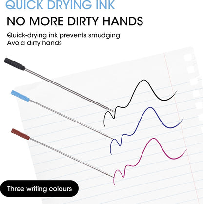 0.7 mm Ballpoint Ink Twist Pen Refills, 15 Pcs Medium Point Metal Smooth Writing Replaceable Ink Refill, Stationery Compatible for Cross Ballpoint Replacement (4.6in M) (Black+Red+Blue, 15)