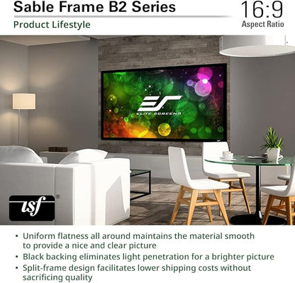 Elite Screens Sable Frame B2 Series 120-Inch 16:9 Projector Screen, Fixed Frame Wall Mounted, 4K/8K UHD & Active 3D, CineWhite UHD-B, ISF Certified, UST Compatible, SB120WH2-X