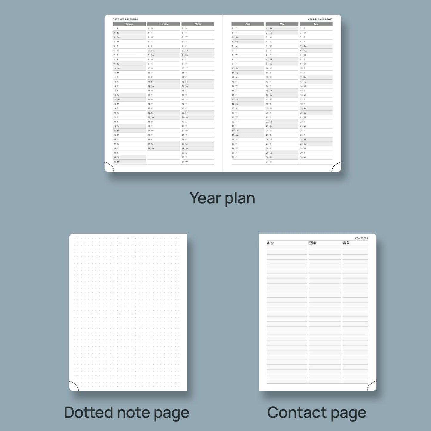 POPRUN 2026 Weekly Planner (Medium 6.75" x 8.75") 12 Months Calendar Notebook with Horizontal Layout, Leather Hardcover, Inner Pocket, 100GSM Thick Paper, Pen Holder - Navy Blue