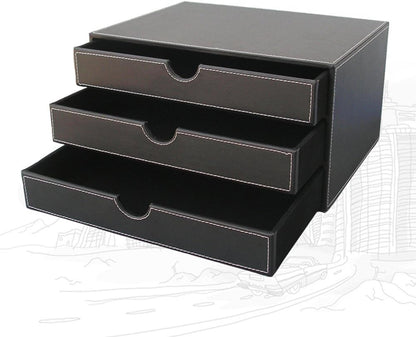 KINGFOM 7-Piece Desk Organizer Set for Home & Office, Includes File Holder, Tissue Box Cover, Desk Pad, Note Paper Holder, Pen Holder, Black