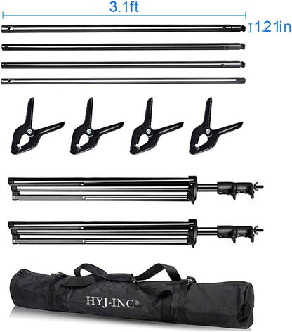 12ft x 10ft Photo Video Studio Heavy Duty Adjustable Photography Muslin Backdrop Stand Background Support System Kit with Carry Bag 4 Spring Clamps