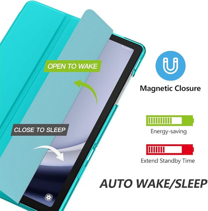 MoKo Case for Galaxy Tab A9+/A9 Plus 11 inch 2023, Slim Stand Protective Smart Cover with Hard PC Translucent Back Shell for Tab A9 Plus Tablet (SM-X210/X216/X218), Auto Wake/Sleep, Pagoda Blue