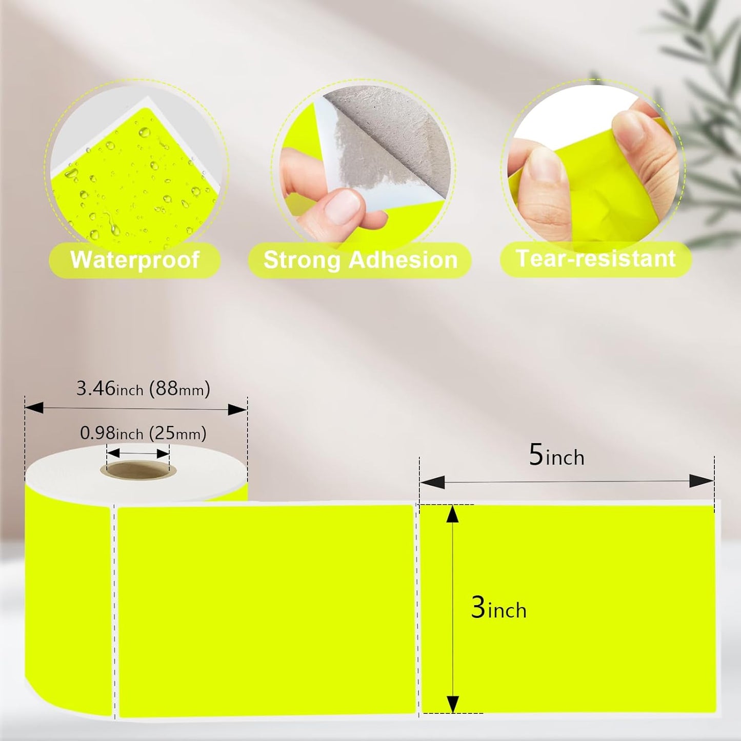 3 X 5 Inch Printable Rectangle Color Coding Labels, 300 Per Roll Adhesive Color Coding Stickers for Bar-Codes, Address, Small Business Labeling, Inventory, Fluorescent Yellow