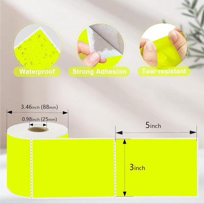 3 X 5 Inch Printable Rectangle Color Coding Labels, 300 Per Roll Adhesive Color Coding Stickers for Bar-Codes, Address, Small Business Labeling, Inventory, Fluorescent Yellow