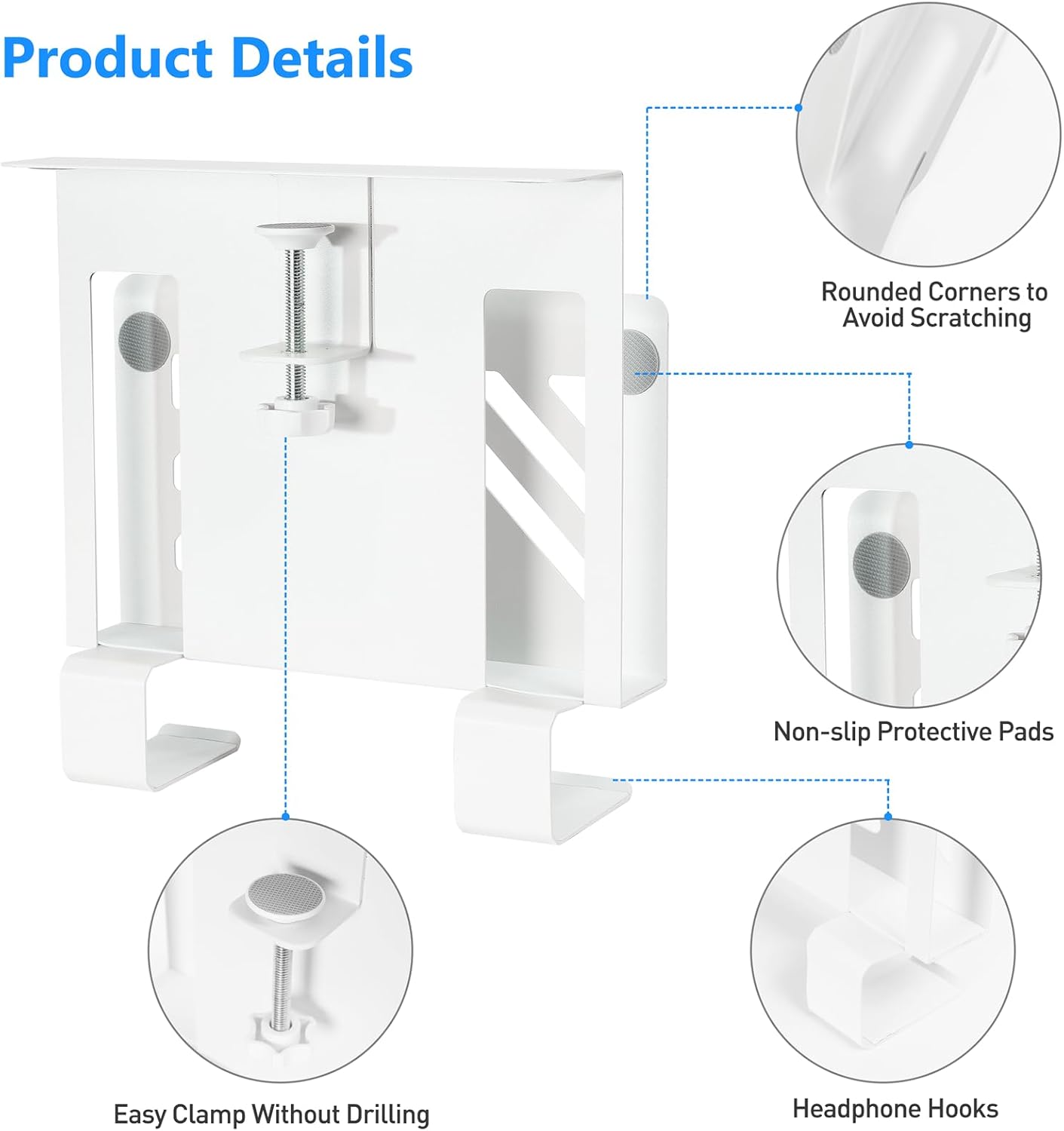 MAXECHO Desk Side Storage, Under Desk Laptop Mount, Table Side Hanging File Organizer, No Drill Clamp On Cable Management Tray, Laptop Holder with 2 Hooks for Office and Home, Load 22 Lbs