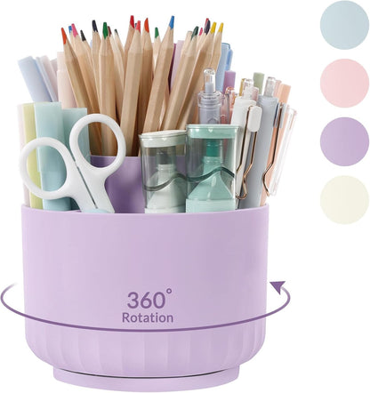 SKYDUE 360 Degree Rotating Desk Organizer, Dual-Purpose Pencil Pen Holder for Desktop, Rotating Desk Pen Organizer with 5 Slots Purple