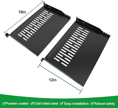 Server Rack Shelf-Universal Vented Rack Mount Cantilever Tray for 19" Network Rack & Cabinet - Heavy Duty Steel - Weight Capacity 55lb-1U H 10" D/ 2 Pieces Packaging GLOBALRACK (1U12, 12INCH)
