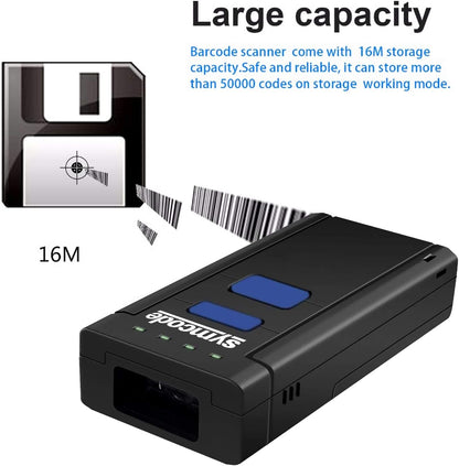 Symcode 2D QR Bluetooth Barcode Scanner, 1D 2D Mini Wireless Handheld CMOS Barcode Scanner Reader with Bluetooth 4.0 & 2.4G Wireless Connection, Portable Barcode Reader Compatible for QR PDF417 Dat