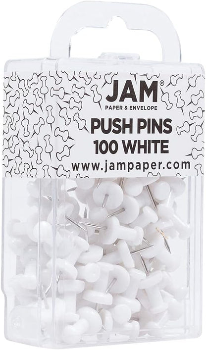 JAM PAPER Colorful Push Pins - White PushPins - 100/Pack