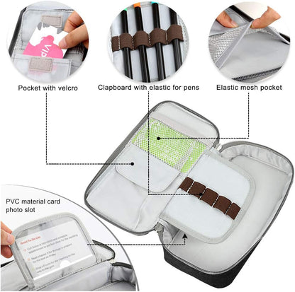 Homecube Capacious Pencil Case Marker Holder Pouch Desk Organizer Big Pencil Bag with Zipper Large Storage Box for College Middle School Office Supplies Stationery - Black