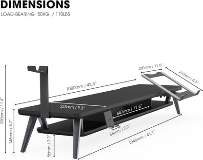Fenge Dual Monitor Stand, Monitor Riser for 2 Monitors with Adjustable Laptop Riser , 42.5 Inch Desk Shelf for Top of Desk with Phone Holder& Headphone Stand