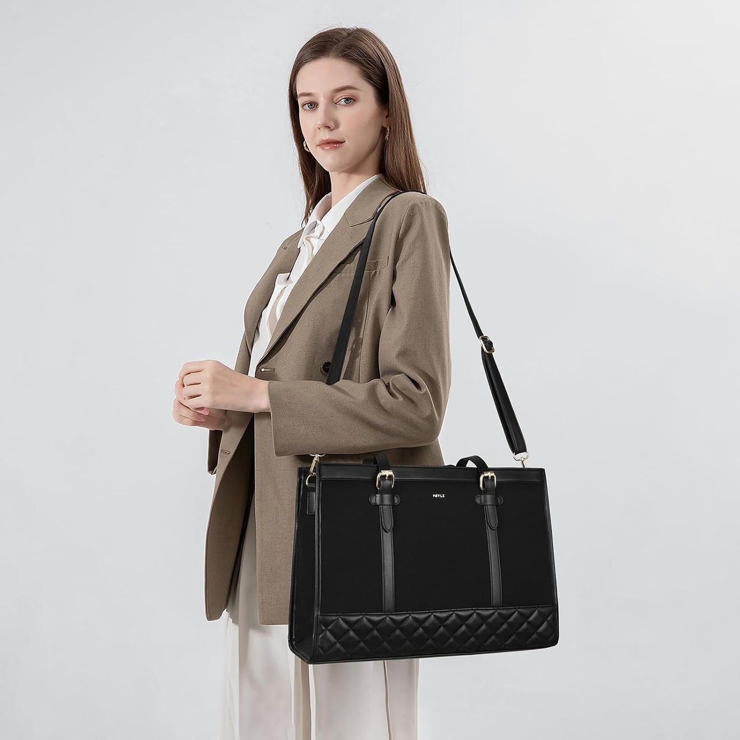 Keyli 3pcs Laptop Bag for Women,15.6 Inch Canvas Tote Bag Work Bags Large Business Computer Briefcase Shoulder Handbag Purse