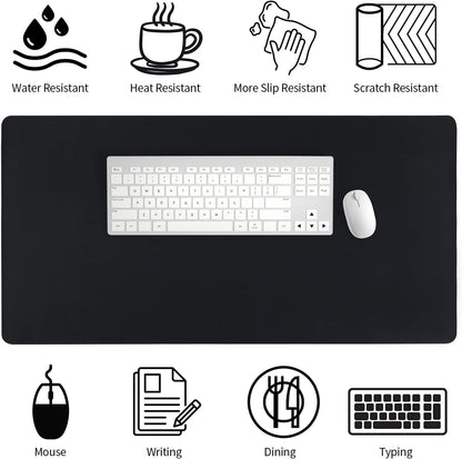 Leather Desk Pad, Mouse Pad, Non-Slip Desk Protector Mat, Leather Desk Blotter, Computer Desk Pad, Waterproof Desk Mat for Home Office and Decor - Black (31.5×15.7 Inches)