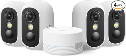 eufy Security eufyCam C35 4-Cam Kit, Wireless Security Indoor/Outdoor Camera, Magnetic Mount, Color Night Vision, Local Storage, No Monthly Fee, IP67, Facial Recognition, Solar Panel Compatible, White
