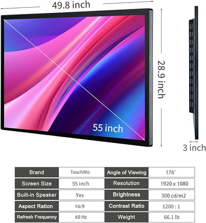 55" Interactive Touchscreen Monitor, Smart Board 4K Display with Wall Mount, Android 14 Smart Touch Screen Presentation Electronic Whiteboard for Office & Classroom, RAM 4G & ROM 32G