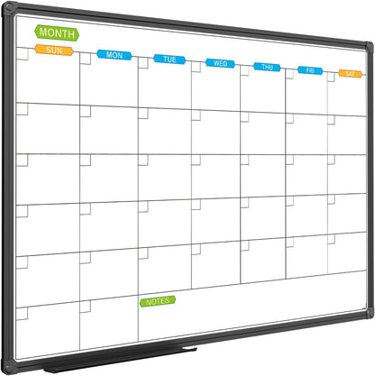 JILoffice Dry Erase Calendar Whiteboard - Magnetic White Board Calendar Monthly 36 X 24 Inch, Black Aluminum Frame Wall Mounted Board for Office Home and School