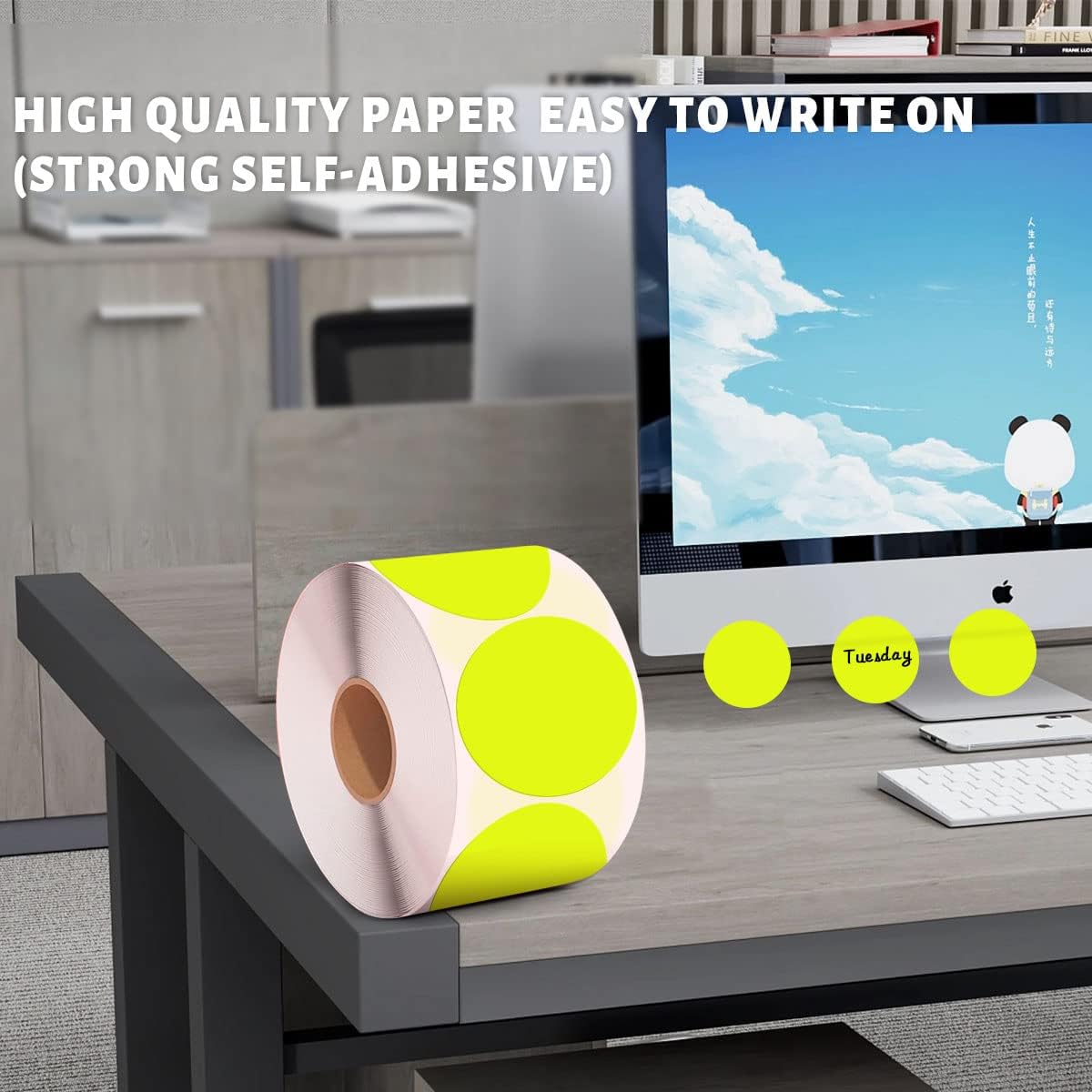 PARLAIM 2" Round Circle Dot Sticker 500pcs Color Coded Labels Permanent Adhesive Writable Surface for Inventory Storage Organizing Moving, Fluorescent Yellow